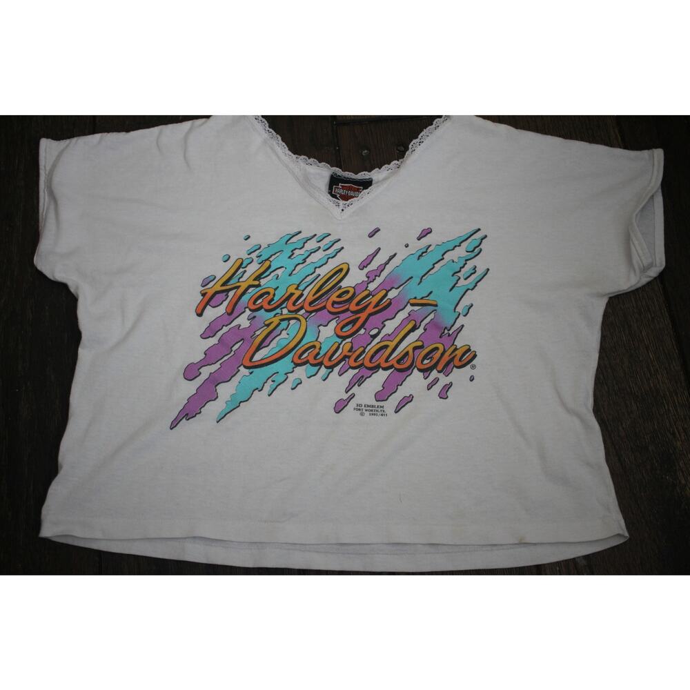 Vintage 1991 Harley-Davidson 3D Emblem Tee  Daytona Beach Bike Week 94 Women   L
